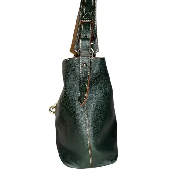 Dooney & Bourke Lily Bucket Pebbled Leather Green Front Buckle Shoulder Bag - Picture 6 of 12